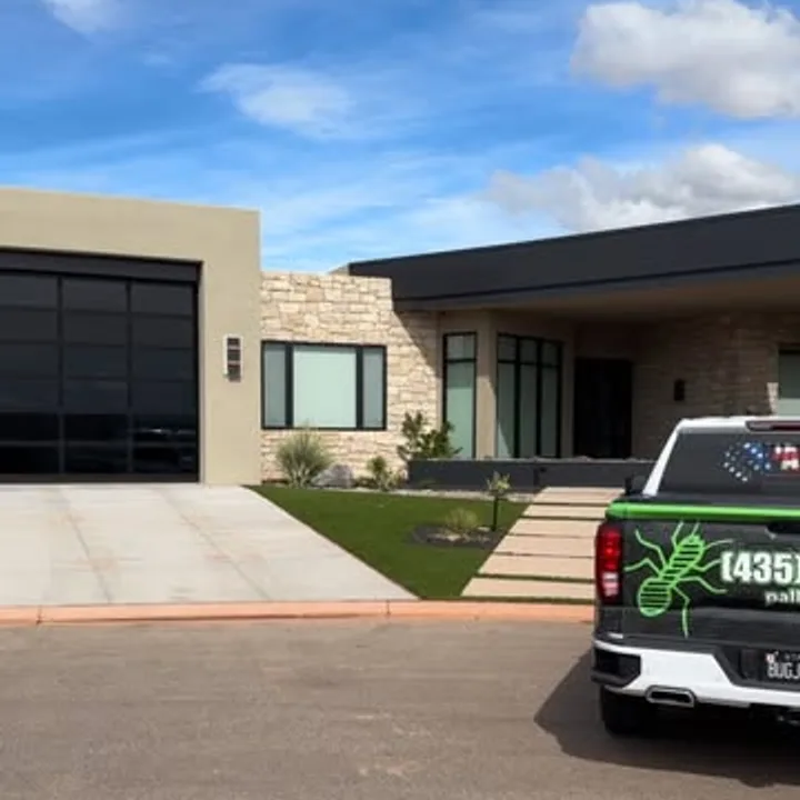 The Pallas Pest Control truck at a St. George, Utah home